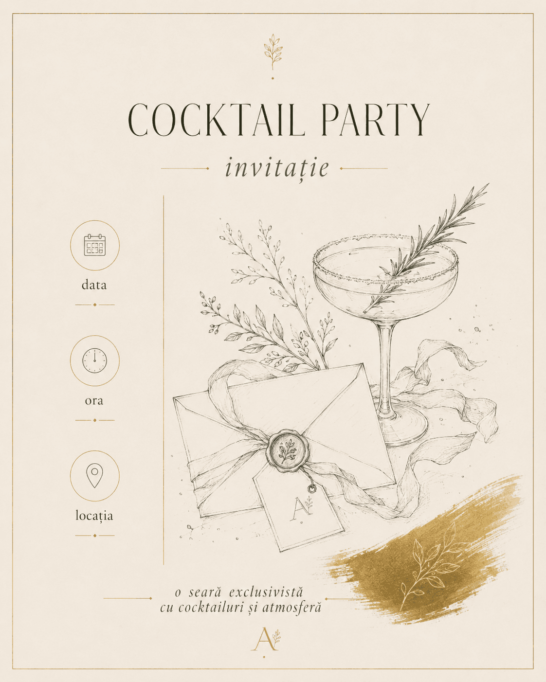 Cocktail Party — invitația, cu data, ora și locația